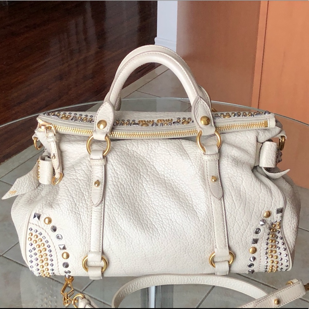 Miu Miu Studded Vitello Lux Satchel